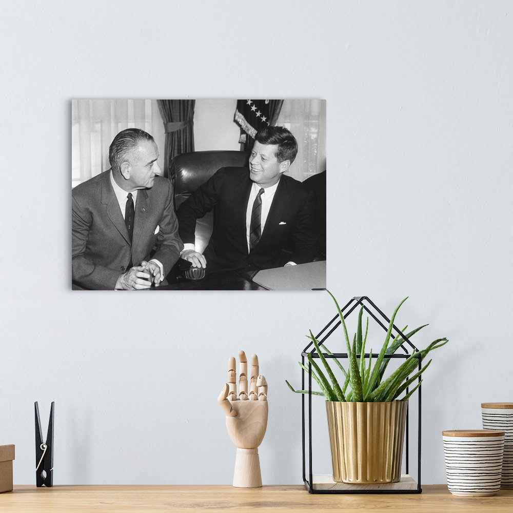 A bohemian room featuring President John Kennedy and Vice President Lyndon Johnson. They were hosting a Legislative Leaders...