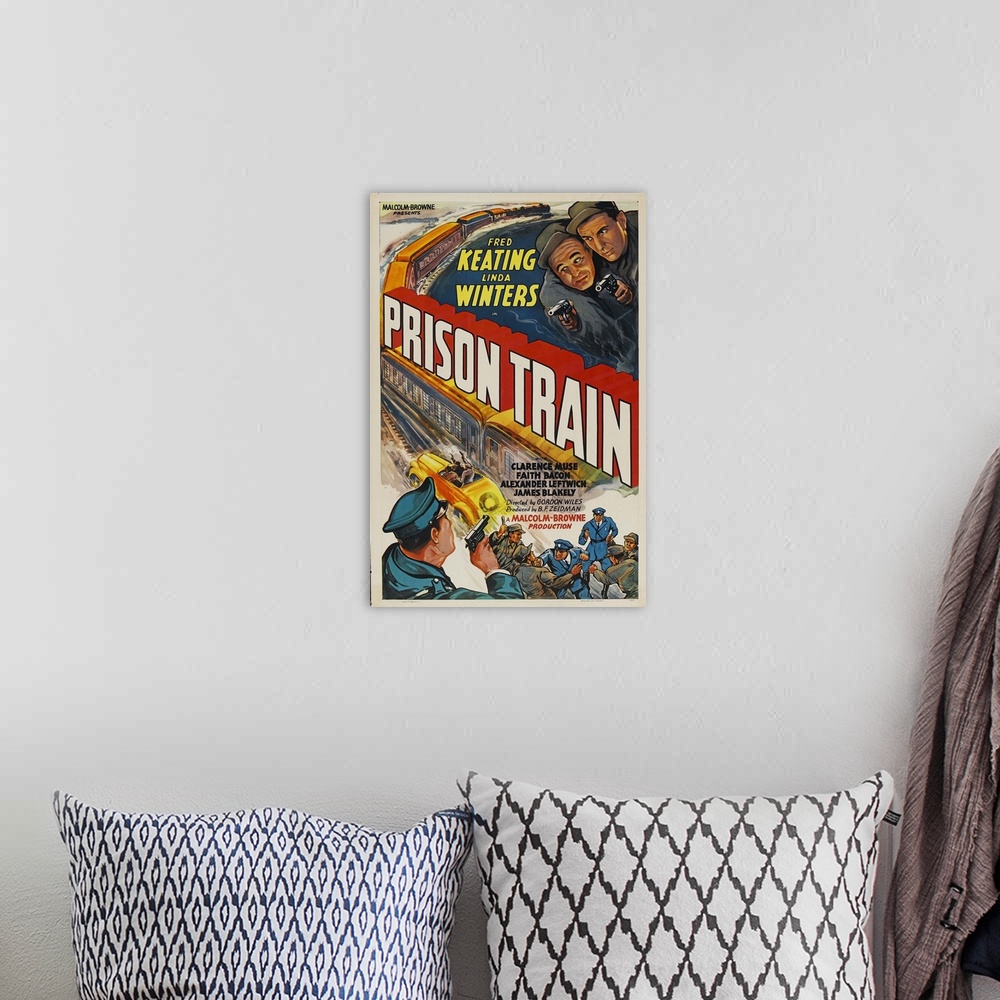 A bohemian room featuring Prison Train - Vintage Movie Poster