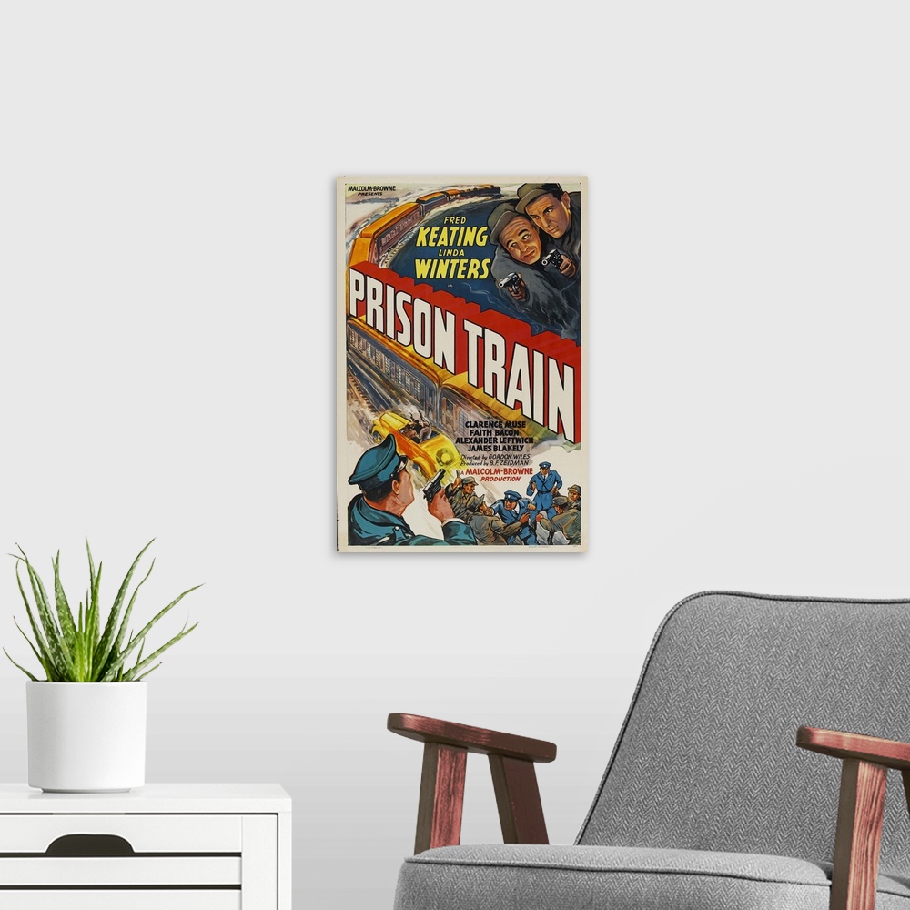 A modern room featuring Prison Train - Vintage Movie Poster