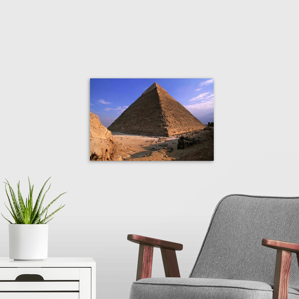 A modern room featuring Pyramids of Menkaure, Khafre, and Khufu, Giza, Egypt