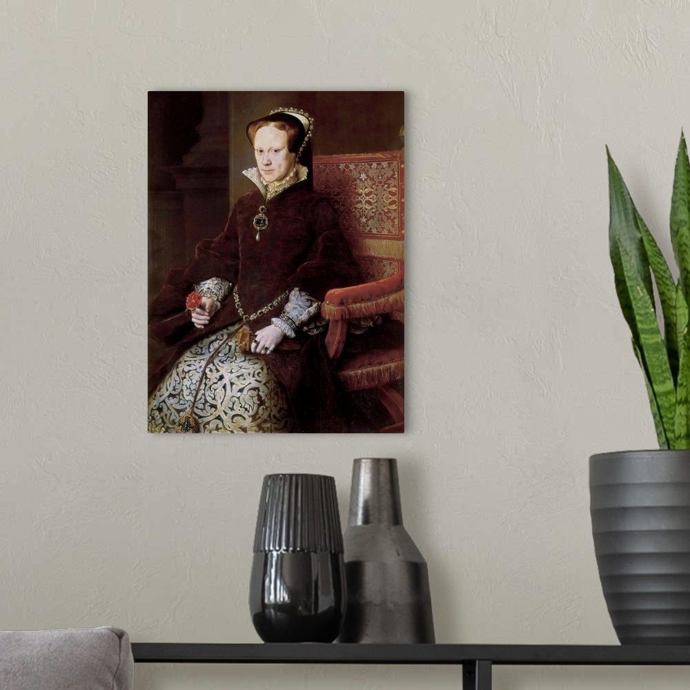 A modern room featuring Queen Mary of England by Antonio Moro