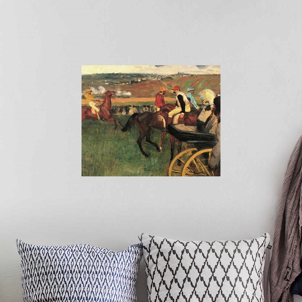 A bohemian room featuring The Racecourse, Amateur Jockeys Near a Carriage, by Edgar Degas, 1876 - 1887 about, 19th Century,...