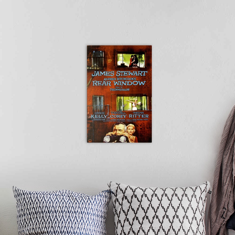 A bohemian room featuring Rear Window - Movie Poster