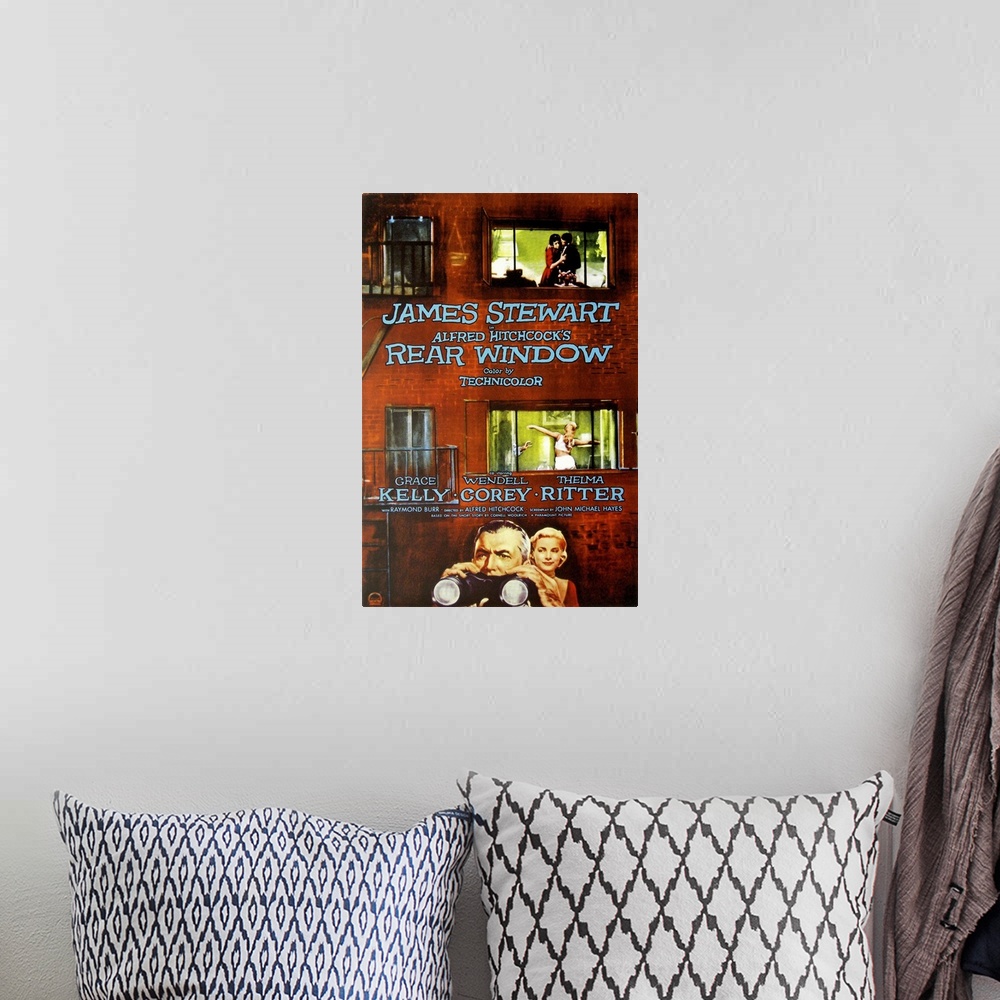 A bohemian room featuring Rear Window - Movie Poster
