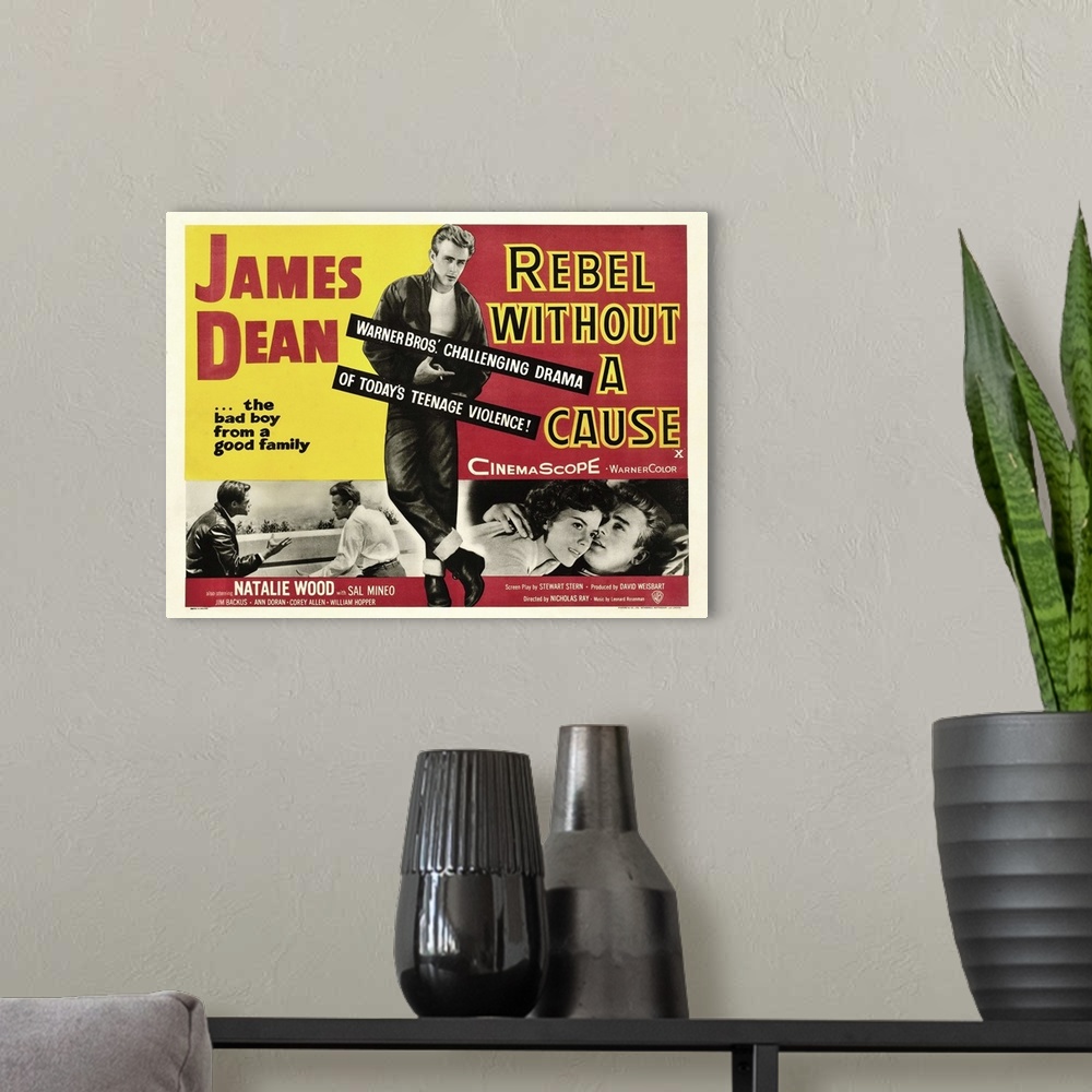 A modern room featuring Rebel Without A Cause, James Dean (Center), Bottom From Left: Corey Allen, James Dean, James Dean...