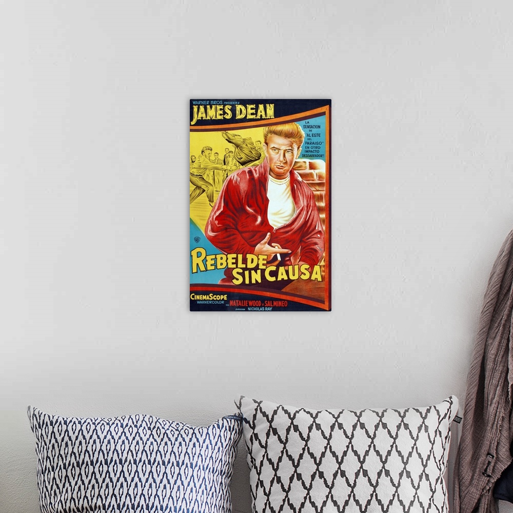 A bohemian room featuring Rebel Without A Cause (aka Rebelde Sin Causa), James Dean On Argentinian Poster Art, 1955.