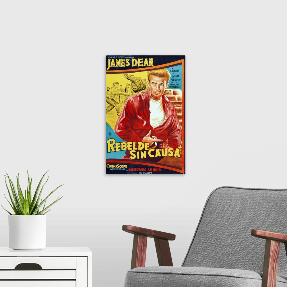 A modern room featuring Rebel Without A Cause (aka Rebelde Sin Causa), James Dean On Argentinian Poster Art, 1955.