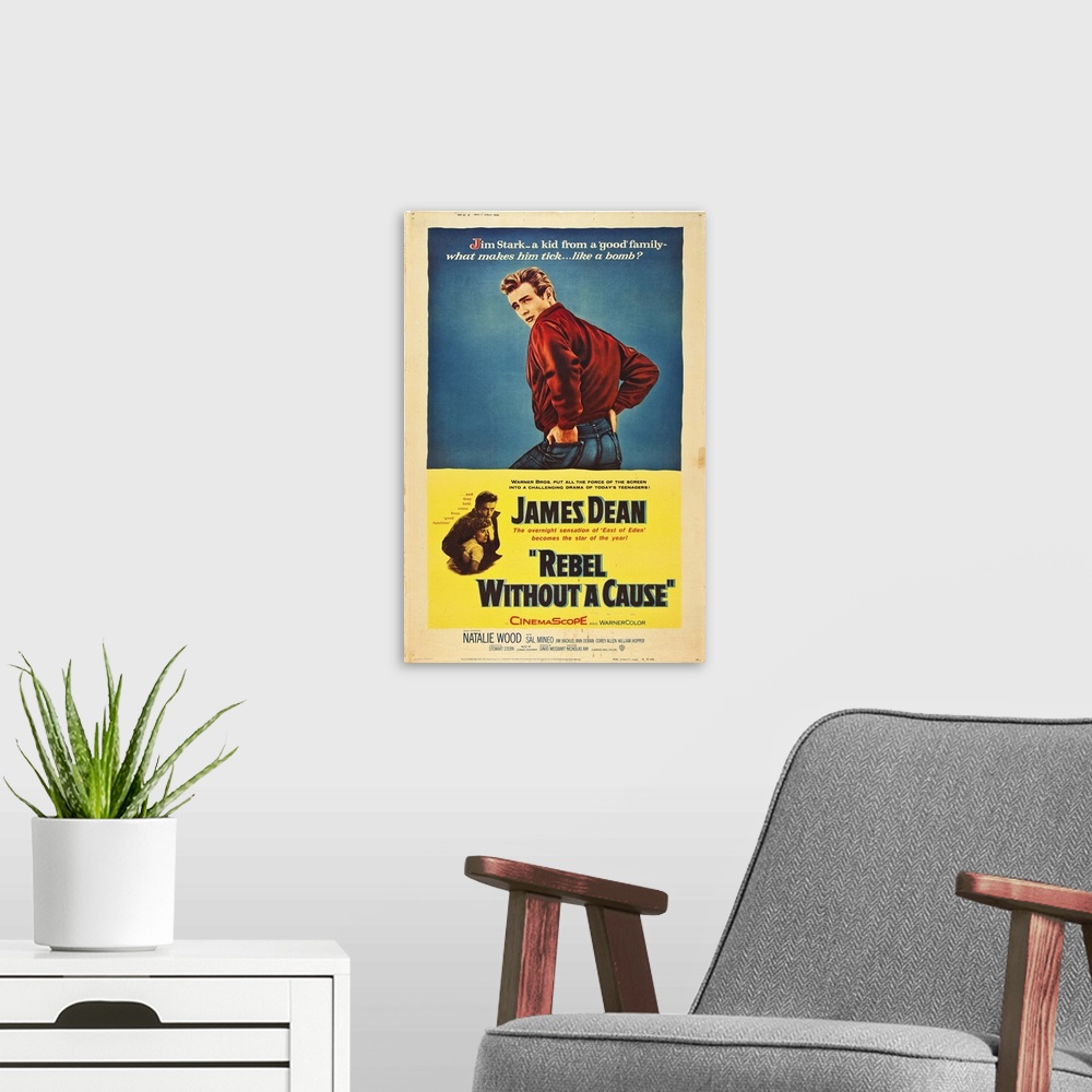 A modern room featuring Rebel Without A Cause - Vintage Movie Poster