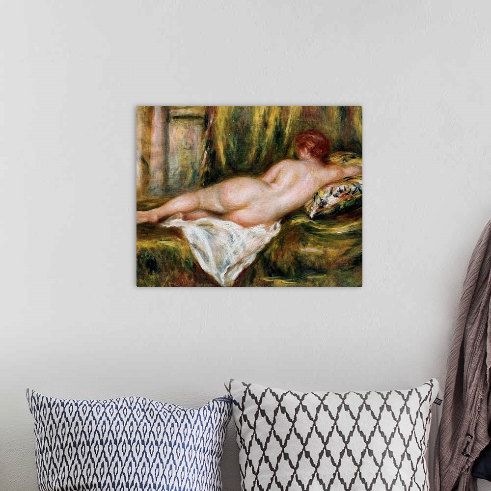 A bohemian room featuring RENOIR, Pierre-Auguste (1841-1919). Reclining Nude from the Back, Rest after the Bath. ca. 1909. ...
