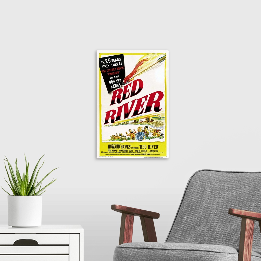 A modern room featuring Red River - Movie Poster