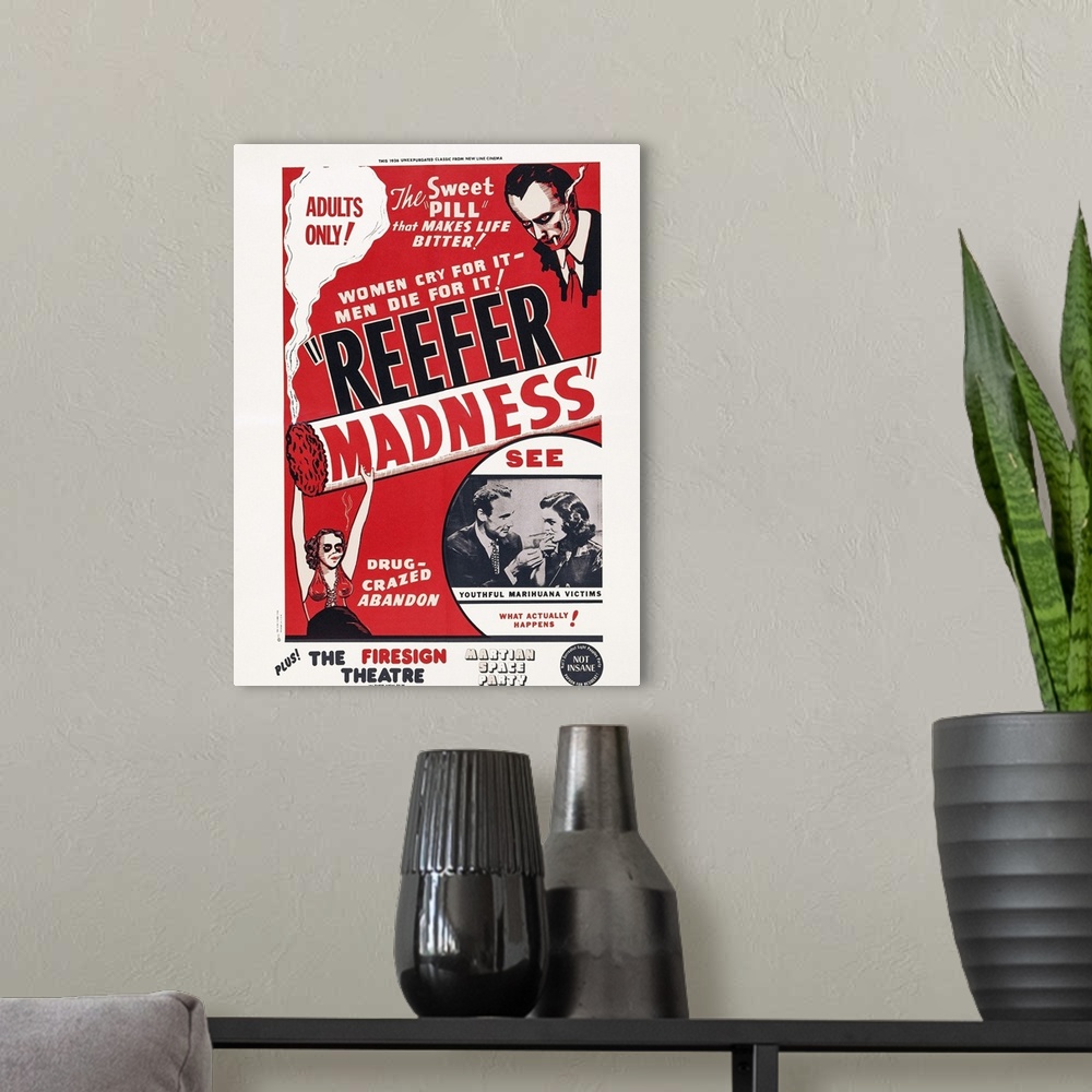 A modern room featuring Reefer Madness, (aka Tell Your Children, aka The Burning Question), US Poster Art, Inset L-R: Ken...