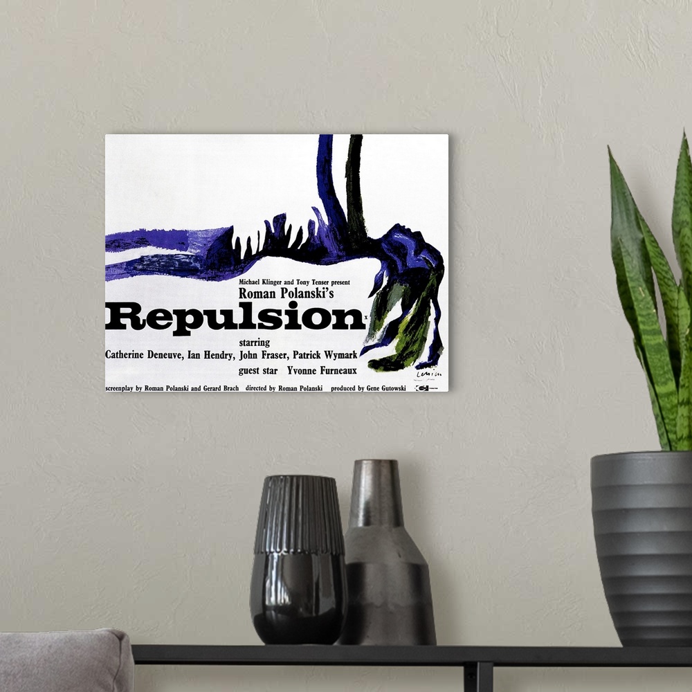 A modern room featuring Repulsion - Vintage Movie Poster