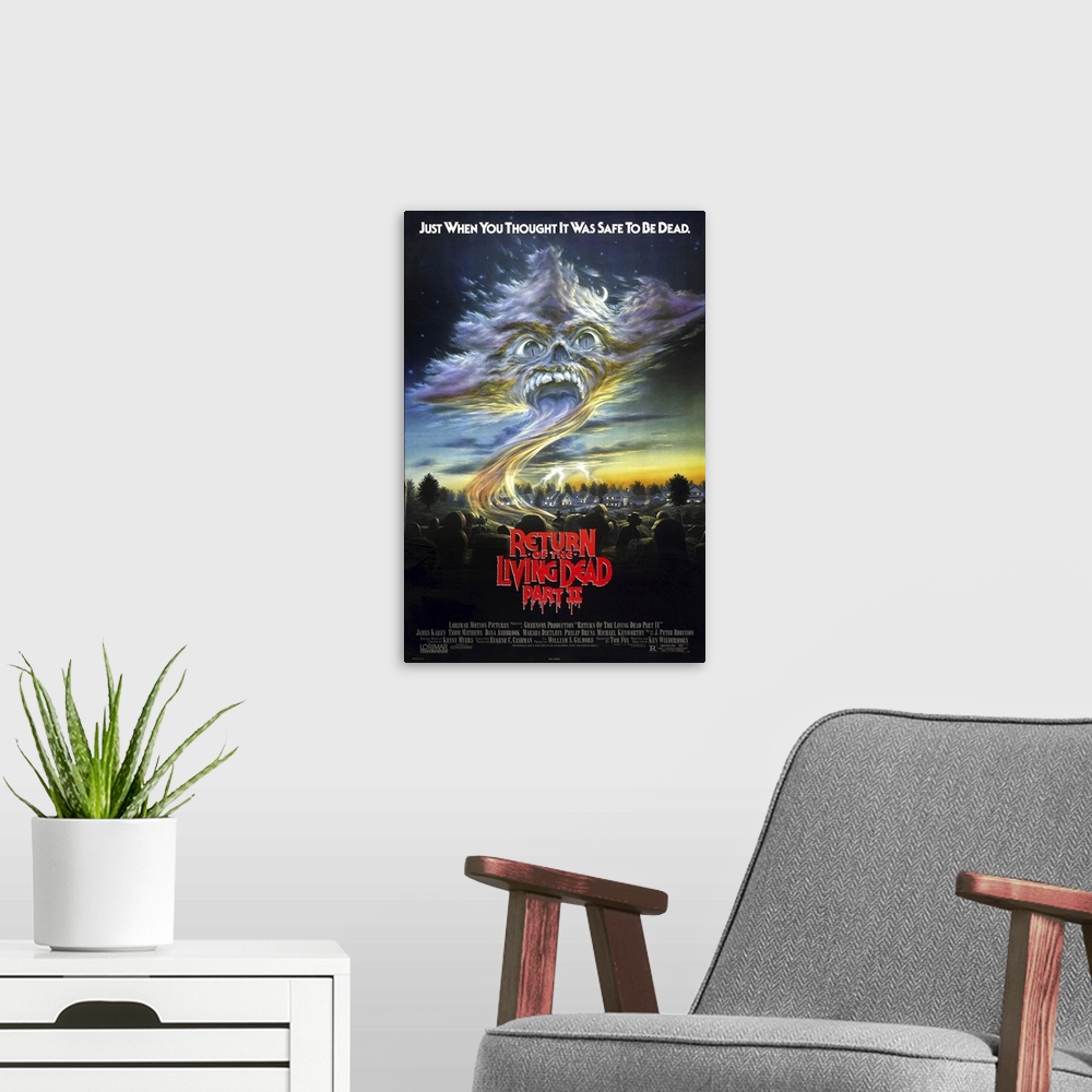 A modern room featuring RETURN OF THE LIVING DEAD PART II, US poster, 1988