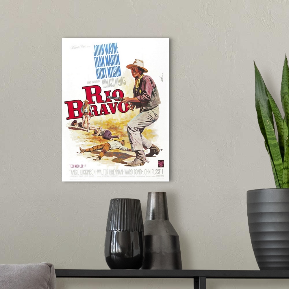 A modern room featuring Rio Bravo - Vintage Movie Poster (French)