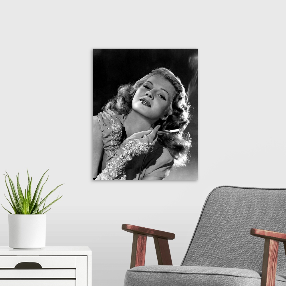 A modern room featuring Rita Hayworth