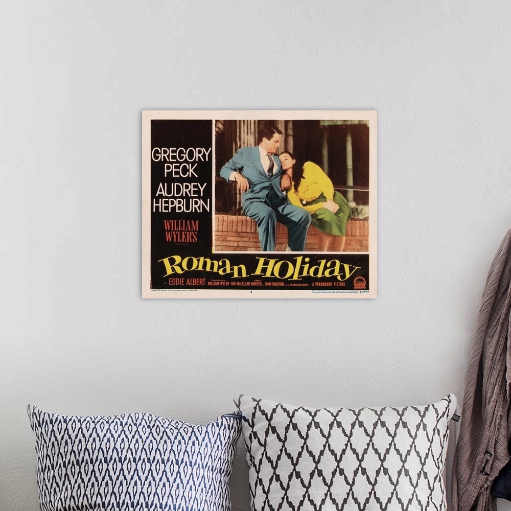 A bohemian room featuring Roman Holiday, Lobbycard, From Left: Gregory Peck, Audrey Hepburn, 1953.