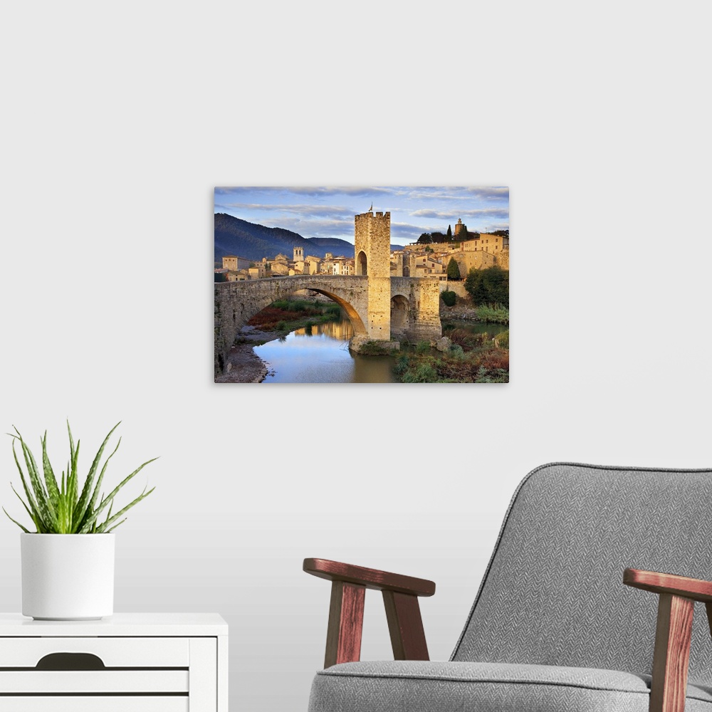 A modern room featuring SPAIN. Besalu. Romanesque bridge over the Fluvi river. Romanesque art. -