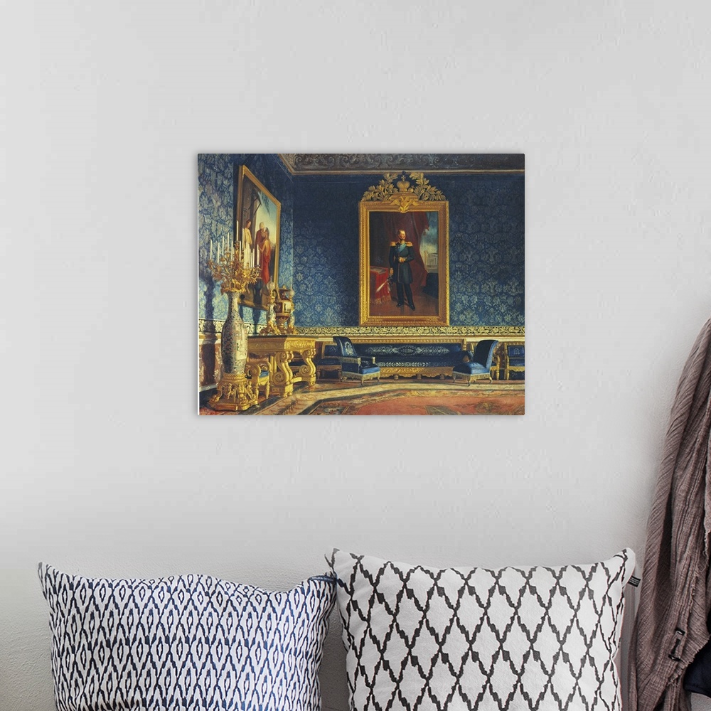 A bohemian room featuring Indoor Portrait of Royal Palace of Naples with a Portrait of Tsar Nicholas I (Interno del Palazzo...