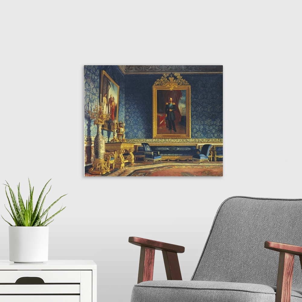 A modern room featuring Indoor Portrait of Royal Palace of Naples with a Portrait of Tsar Nicholas I (Interno del Palazzo...