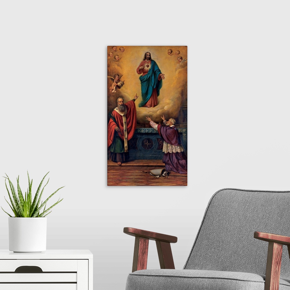 A modern room featuring Dusi Bartolomeo, Sacred Heart of Jesus with St Marcel and Blessed Juvenal Ancina, 1892, 19th Cent...