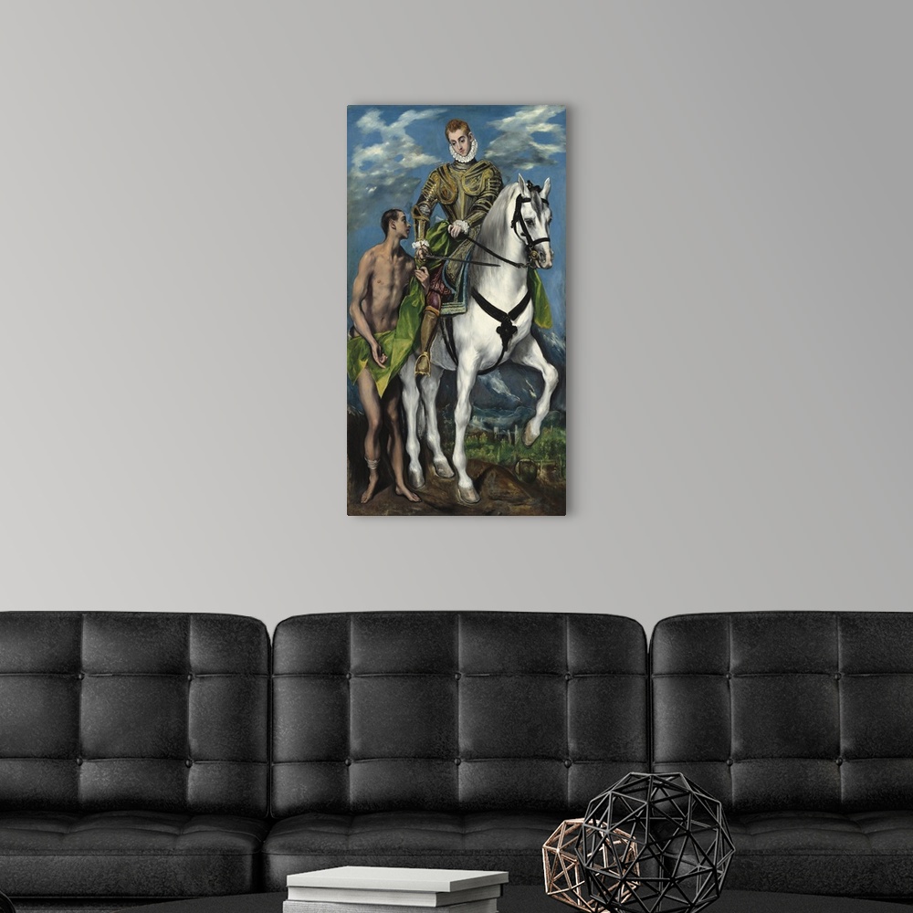 A modern room featuring Saint Martin and the Beggar, by El Greco, 1597-99, Spanish Renaissance painting, oil on canvas. M...