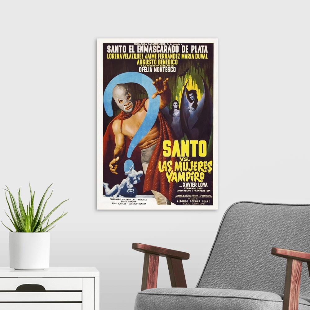 A modern room featuring Santo Versus The Vampires - Vintage Movie Poster (Mexican)