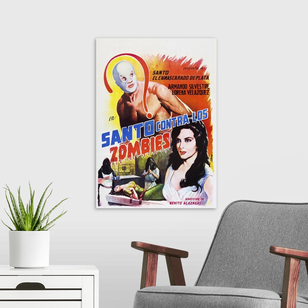 A modern room featuring Santo Versus The Zombies - Vintage Movie Poster (Mexican)