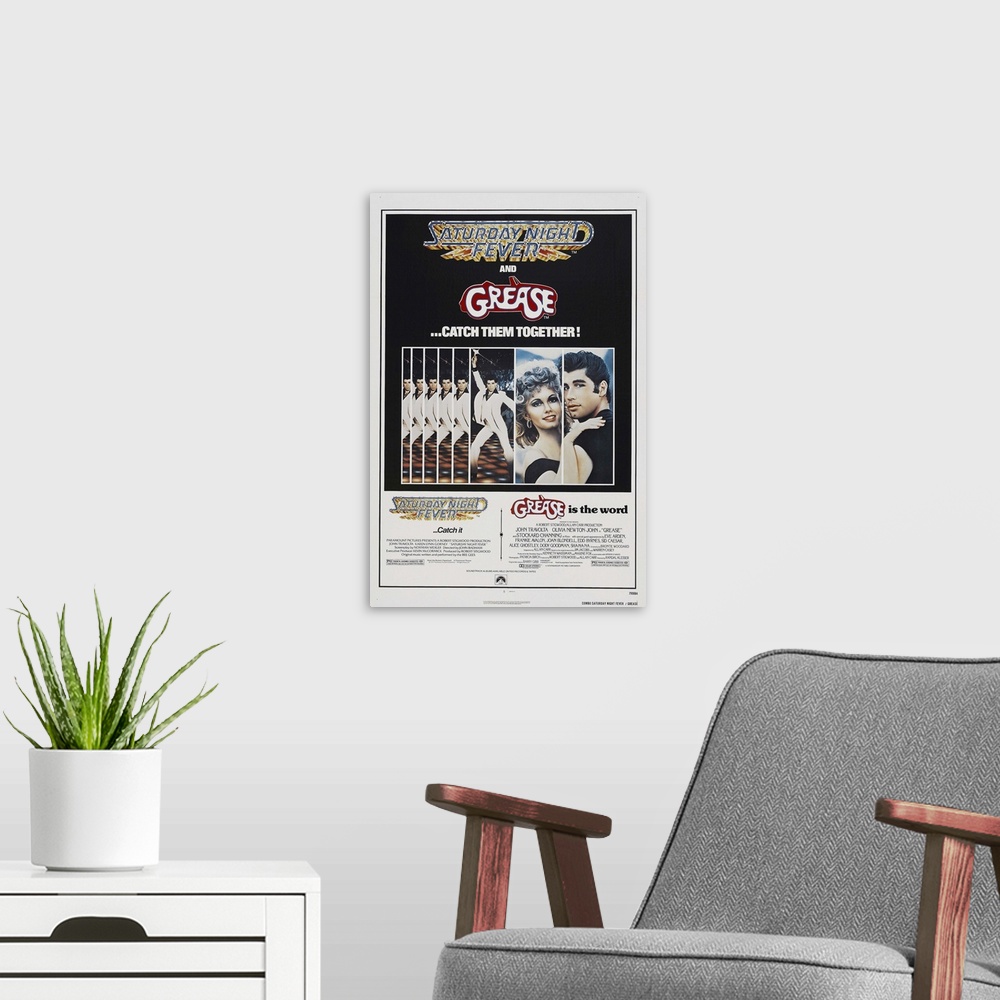 A modern room featuring Saturday Night Fever-Grease - Movie Poster