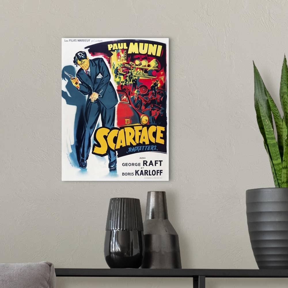 A modern room featuring Scarface - Vintage Movie Poster (French)