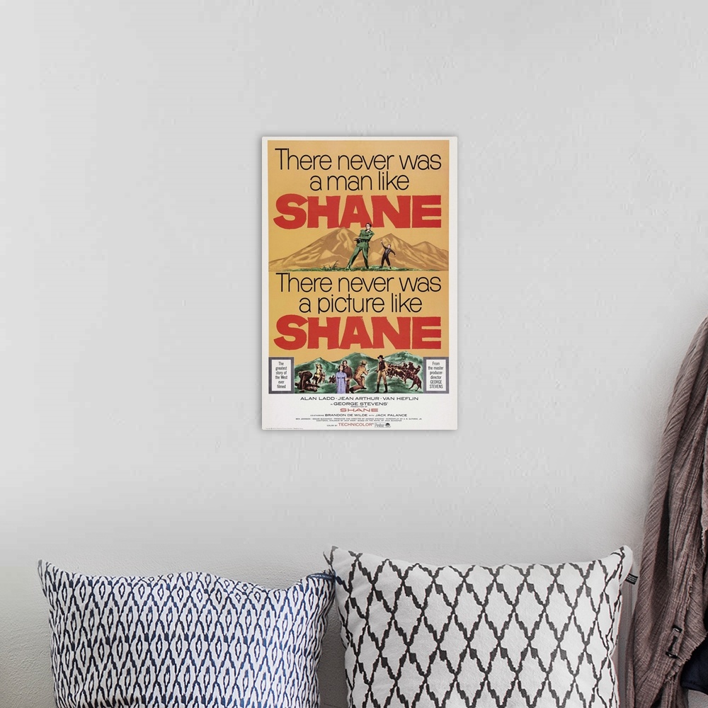 A bohemian room featuring Retro poster artwork for the film Shane.