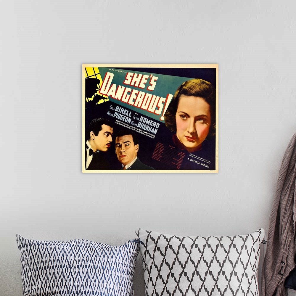 A bohemian room featuring She's Dangerous! - Vintage Movie Poster