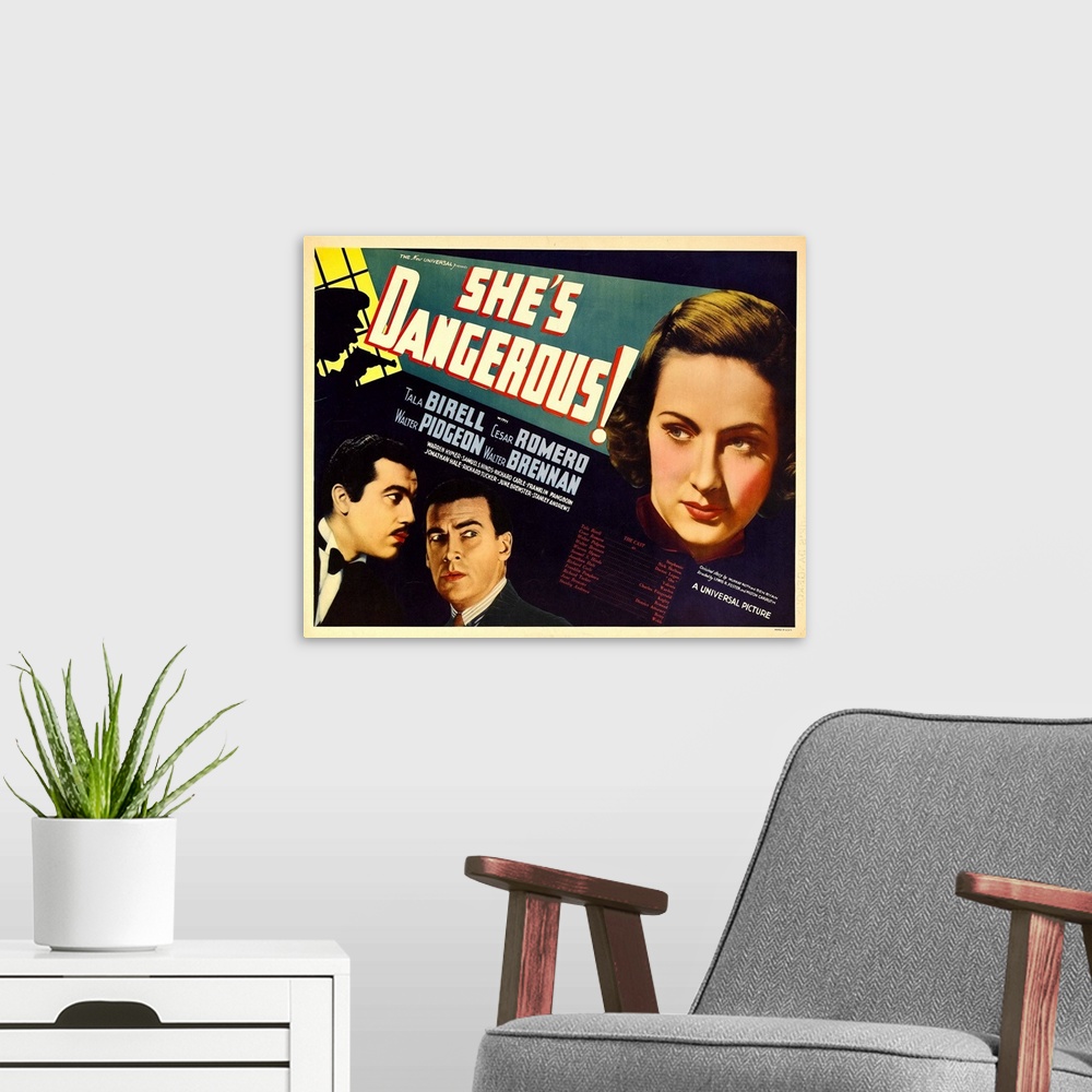A modern room featuring She's Dangerous! - Vintage Movie Poster