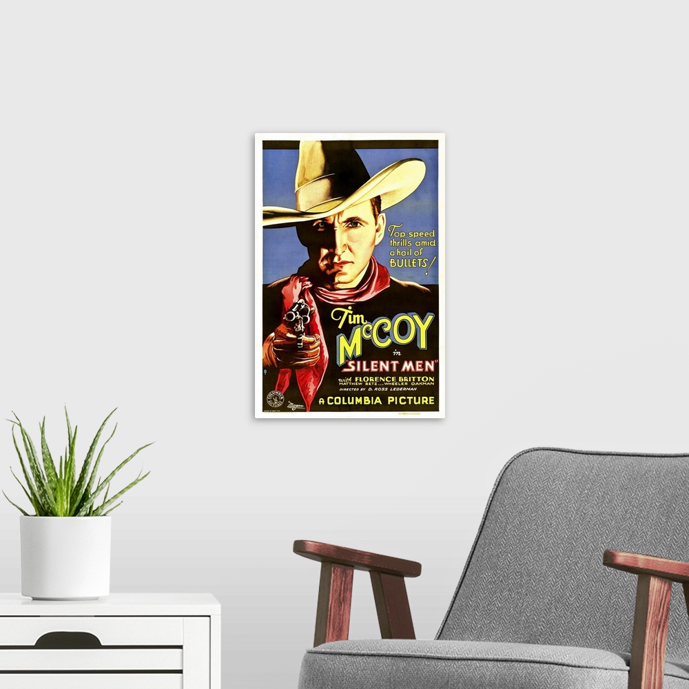 A modern room featuring Silent Men - Vintage Movie Poster