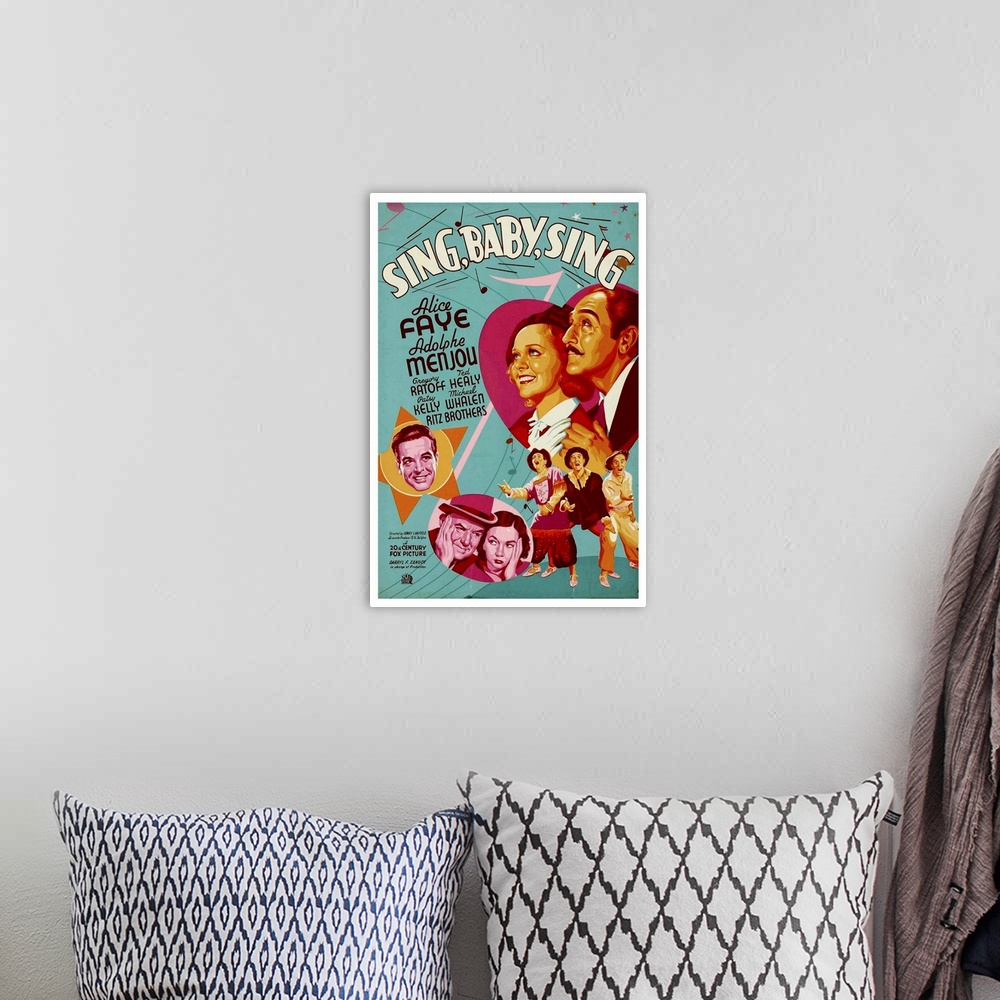 A bohemian room featuring Sing, Baby, Sing - Vintage Movie Poster