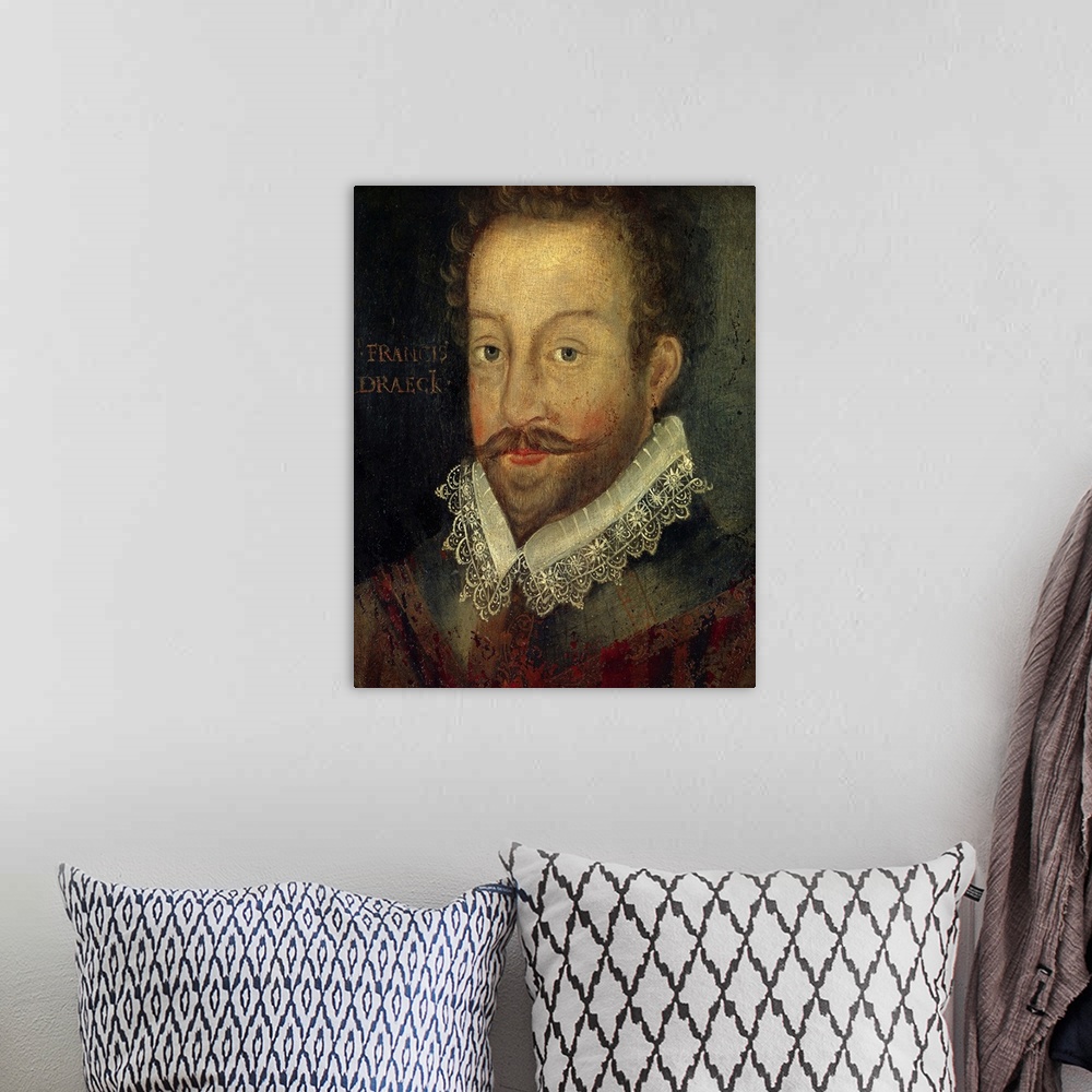 A bohemian room featuring English School. Portrait of Sir Francis Drake, English admiral, circumnavigator, privateer. After...