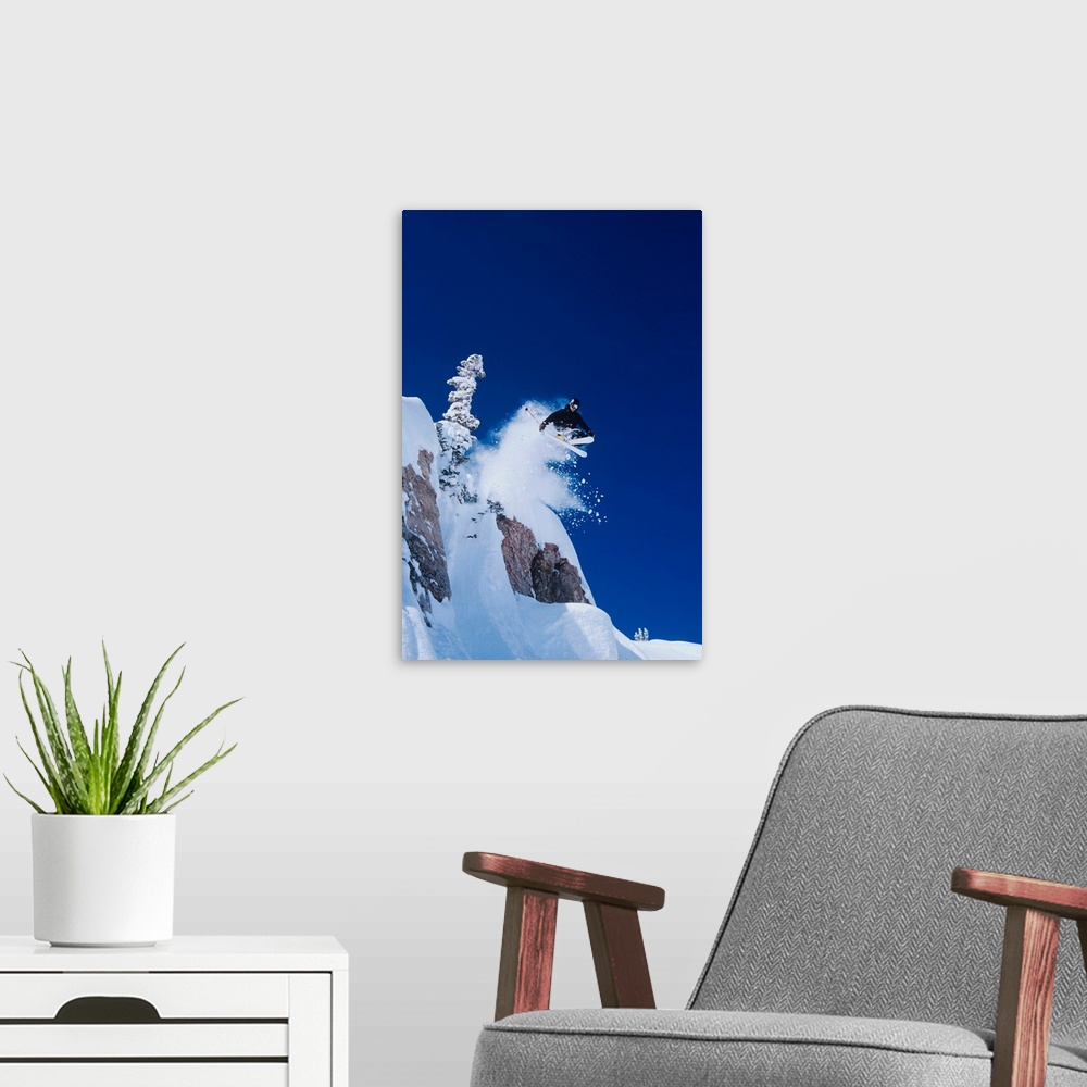 A modern room featuring Skier Jumping From Mountain Ledge