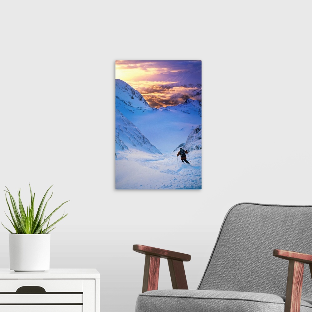 A modern room featuring Skier On Mountain Slope