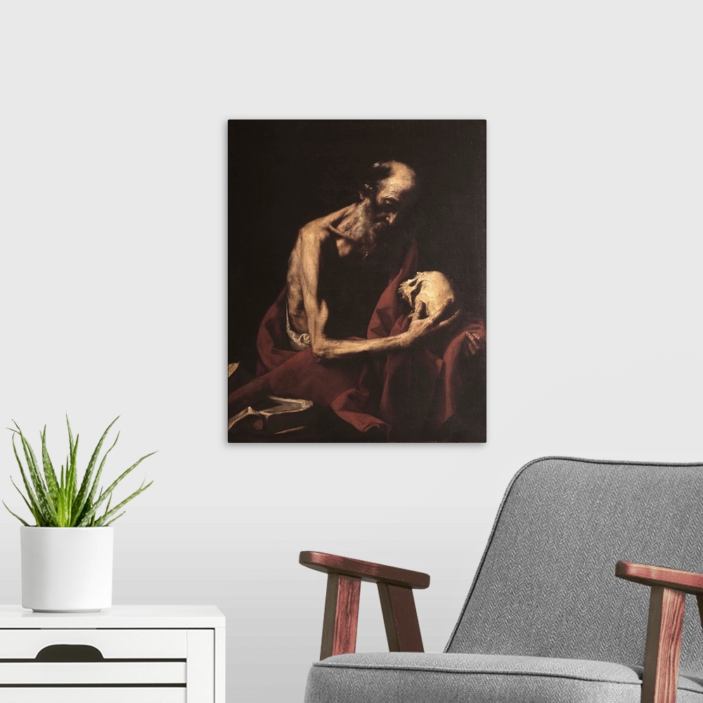 A modern room featuring St. Jerome In Meditation, By Jusepe De Ribera, Ca. 1610-52