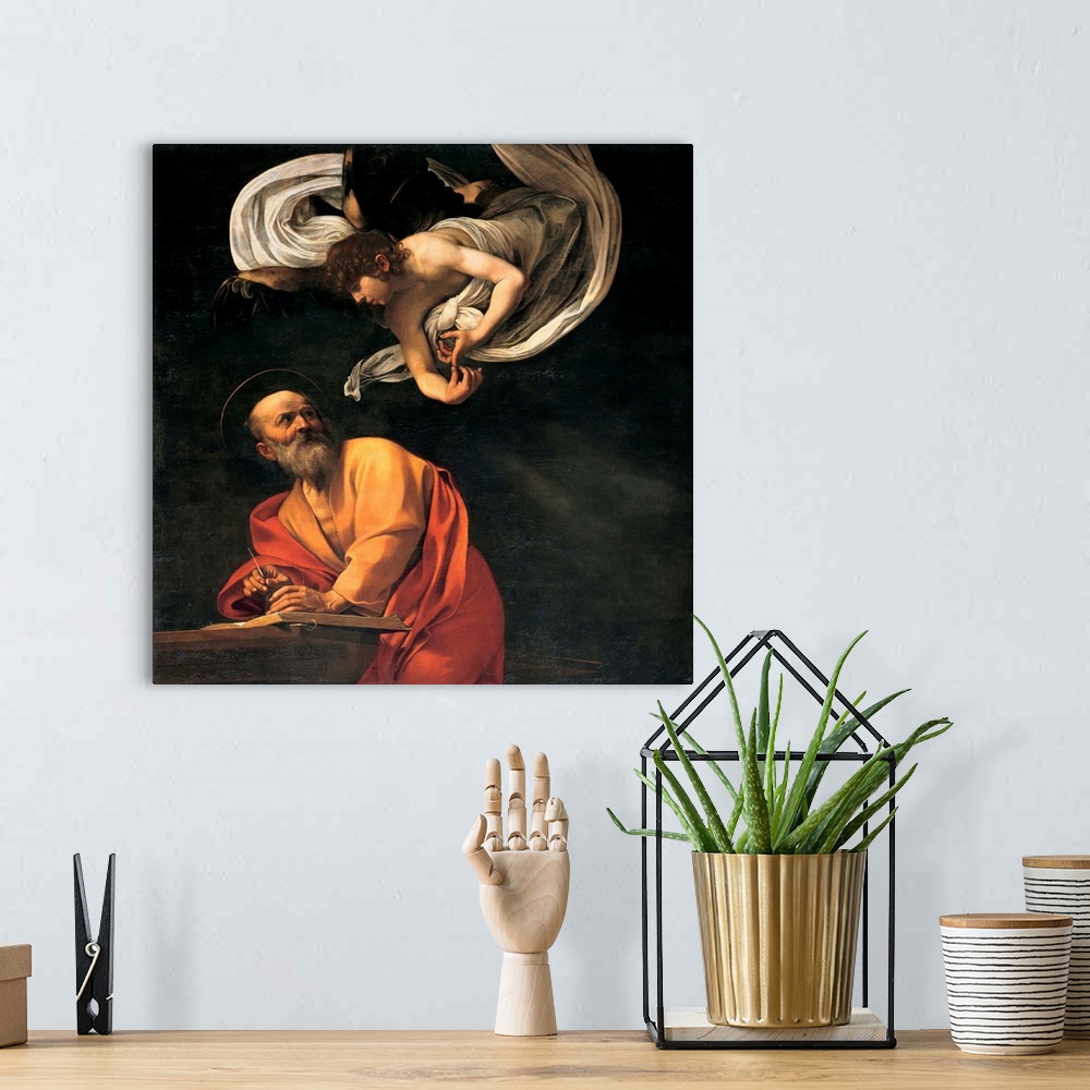 A bohemian room featuring Merisi Michelangelo known as Caravaggio, St. Matthew and the Angel, 1602, 17th Century, oil on ca...