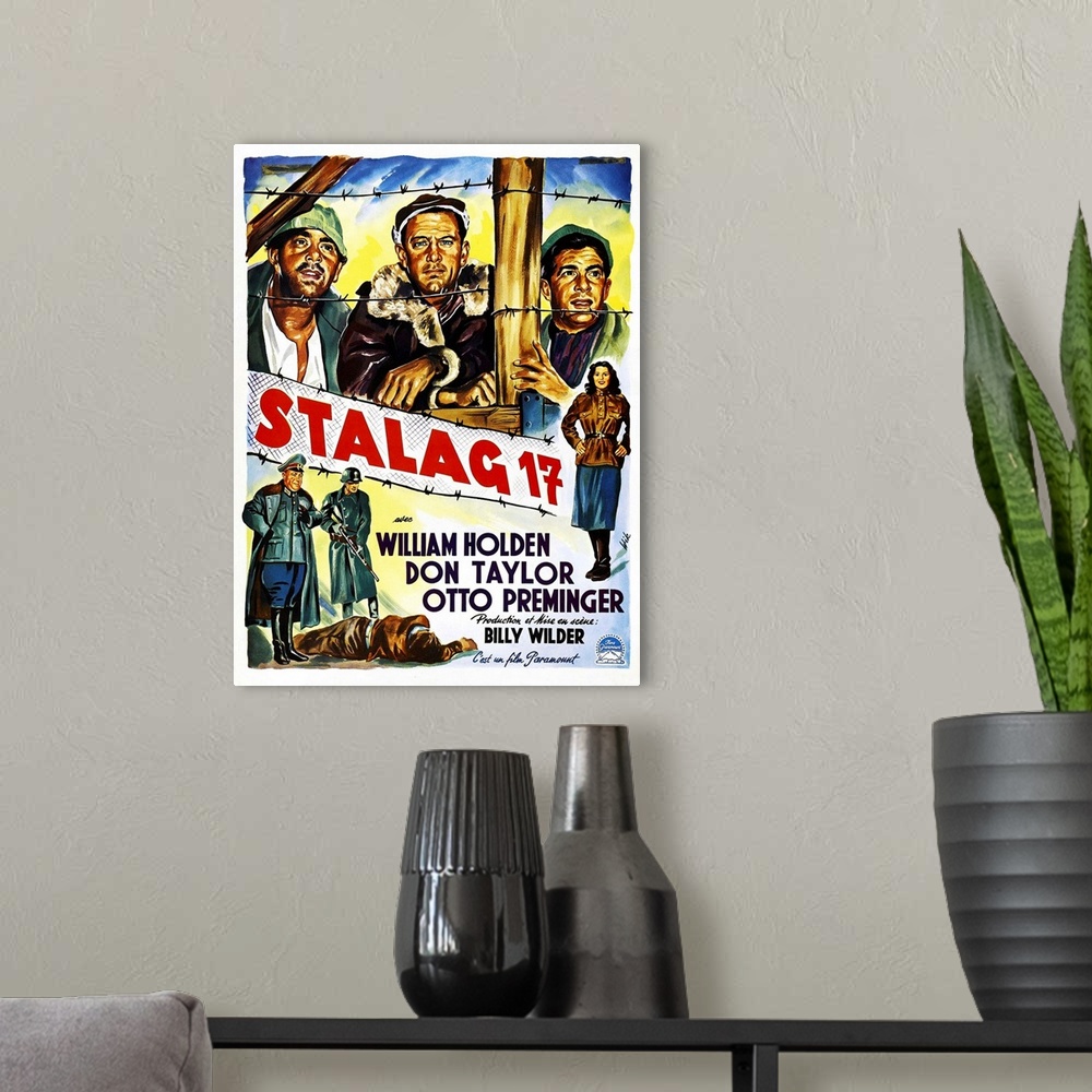 A modern room featuring Stalag 17, (Belgian Poster Art), 1953.