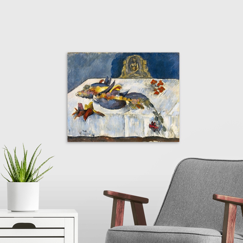 A modern room featuring Still Life with Exotic Birds
