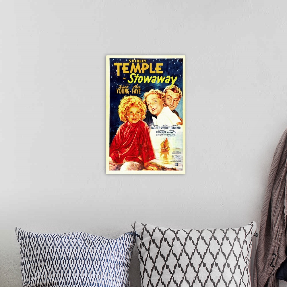 A bohemian room featuring Stowaway - Vintage Movie Poster