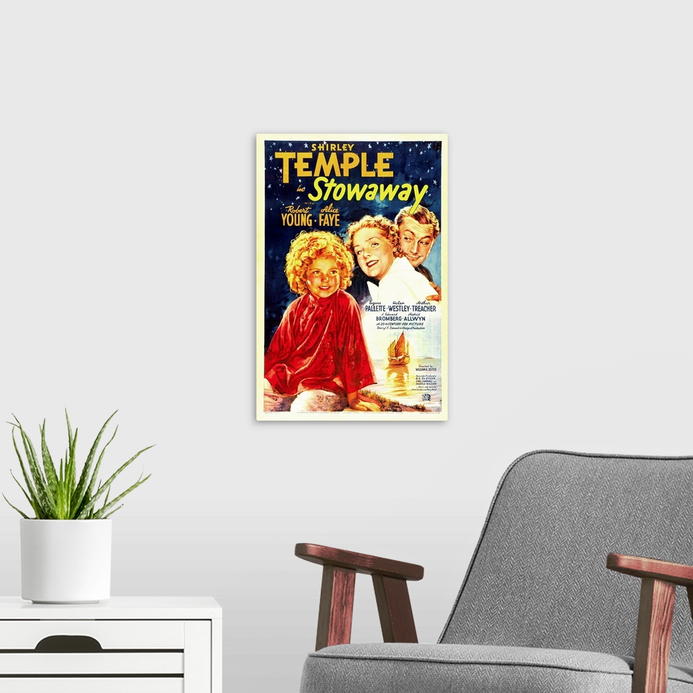 A modern room featuring Stowaway - Vintage Movie Poster