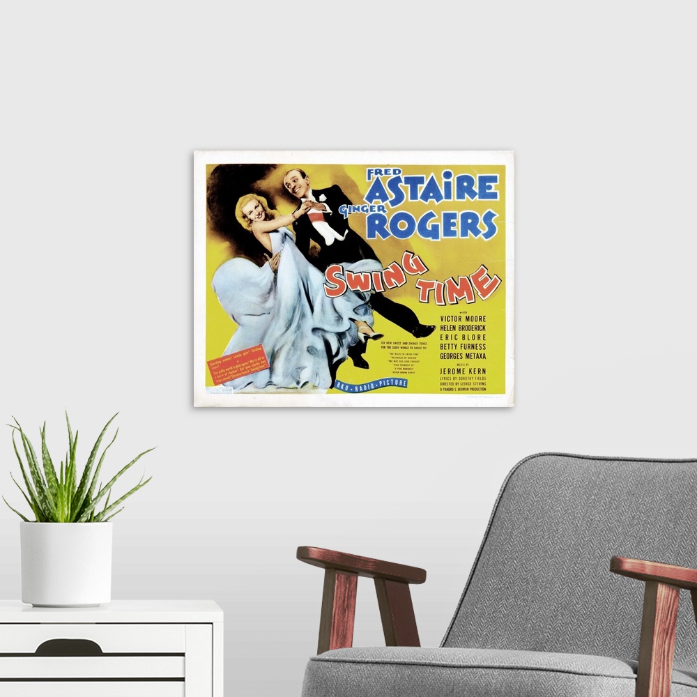 A modern room featuring Swing Time, Lobbycard, From Left: Ginger Rogers, Fred Astaire, 1936.