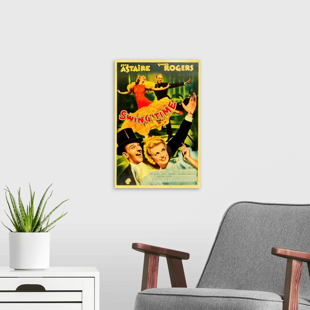 A modern room featuring Swing Time - Vintage Movie Poster