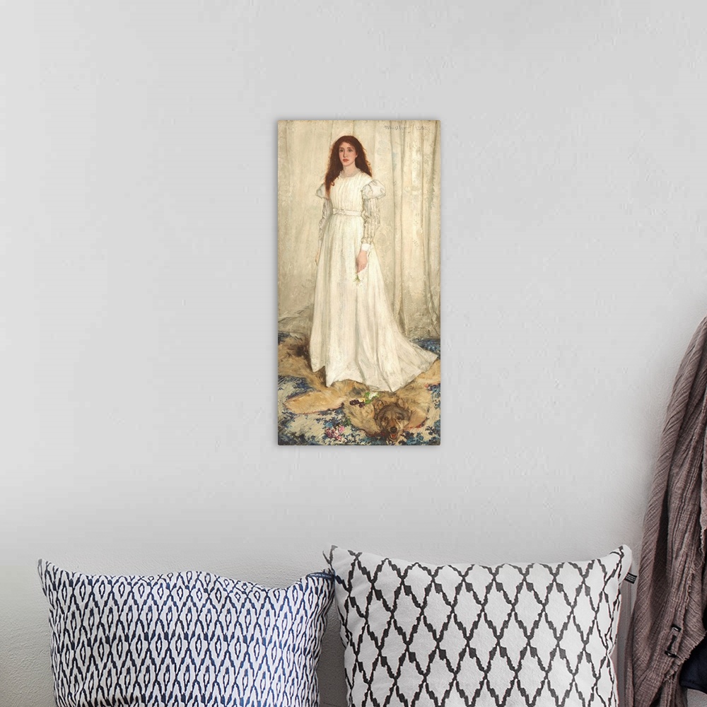 A bohemian room featuring Symphony in White, No. 1: The White Girl, by James McNeill Whistler, 1862, American painting, oil...