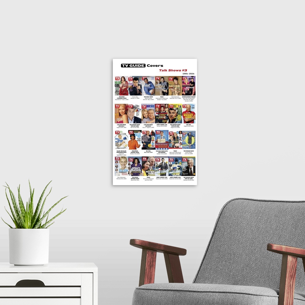 A modern room featuring Talk Shows #3 (1990s - 2010s), TV Guide Covers Poster, 2020. TV Guide.