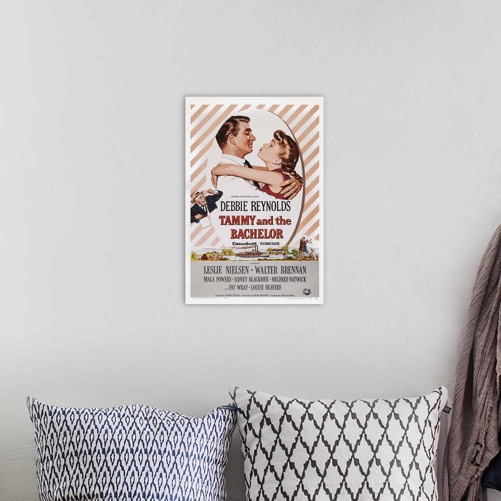 A bohemian room featuring Retro poster artwork for the film Tammy and the Bachelor.