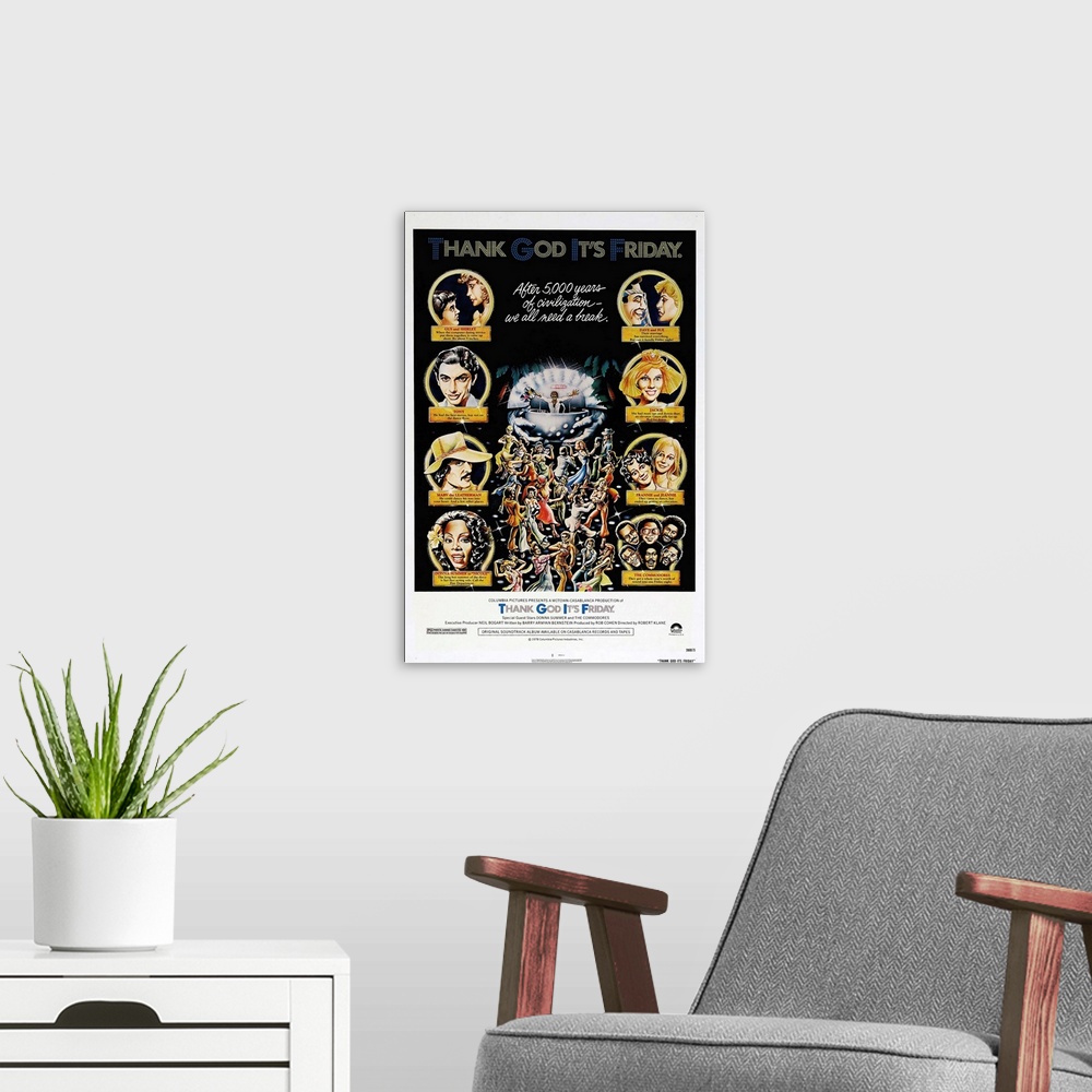 A modern room featuring Thank God It's Friday - Vintage Movie Poster