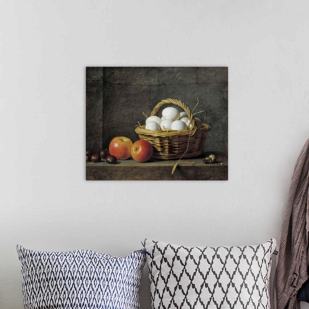 A bohemian room featuring The Basket of Eggs by Henri Horace Roland de la Porte